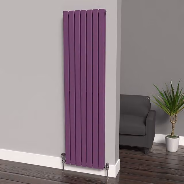 Lux Heat Flat Coloured Vertical Radiator in Pretty Plum Purple, H 180 cm x W 49 cm