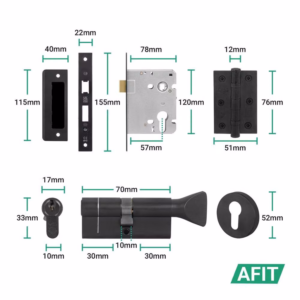 AFIT Matt Black Round Rose Door Handle with Thumbturn Cylinder and Internal Hinges, W/D/H: 15.5 x 15 x 15 cm – 2