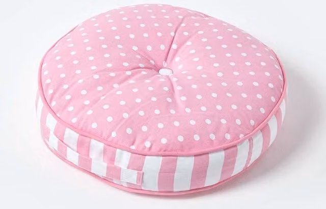 Homescapes Pink Round Floor Cushion with Polka Dot Pattern, Diameter: 43 cm