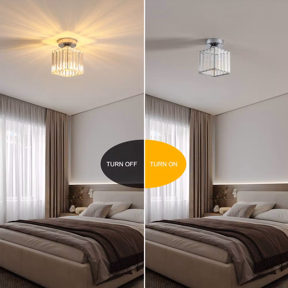 Pheashine Chrome Square Crystal Flush Ceiling Light in Silver, E27 – 2