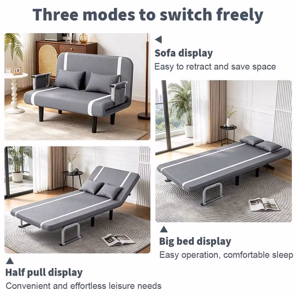 PAWNORA Double Fabric Click Clack Sofa Bed in Grey, W/D/H: 184 x 140 x 76 cm – 5