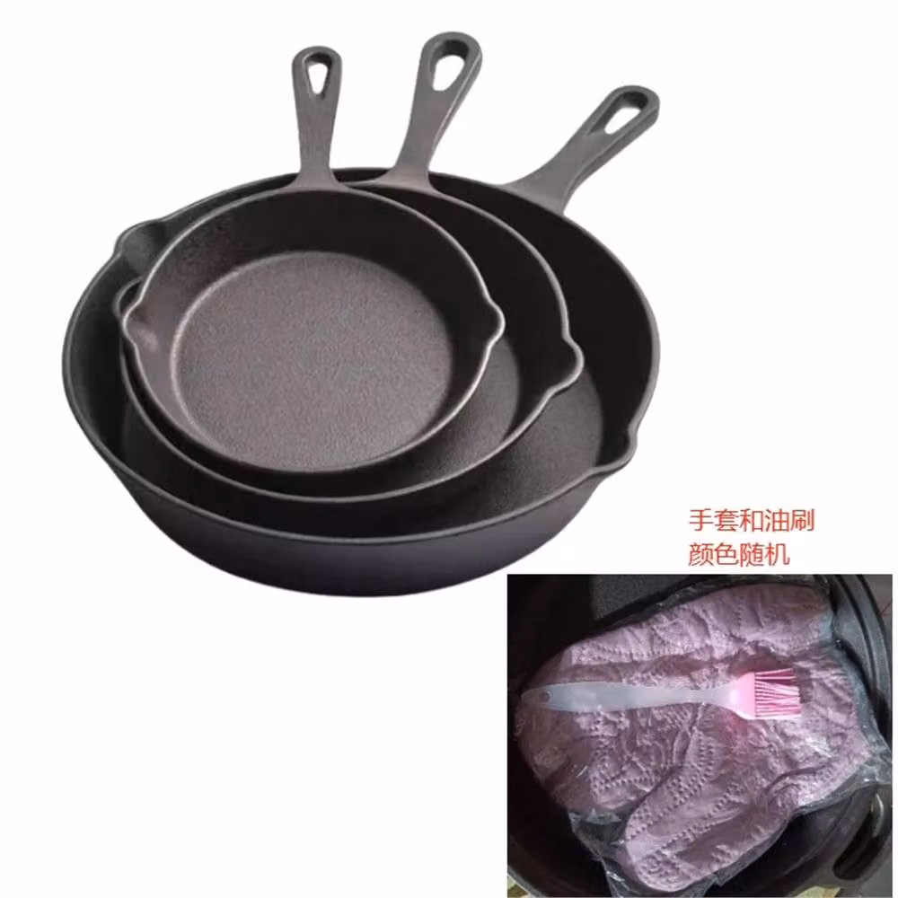 VonShef Set of 3 Black Cast Iron Non Stick Griddle Pans with Pouring Spouts – 4