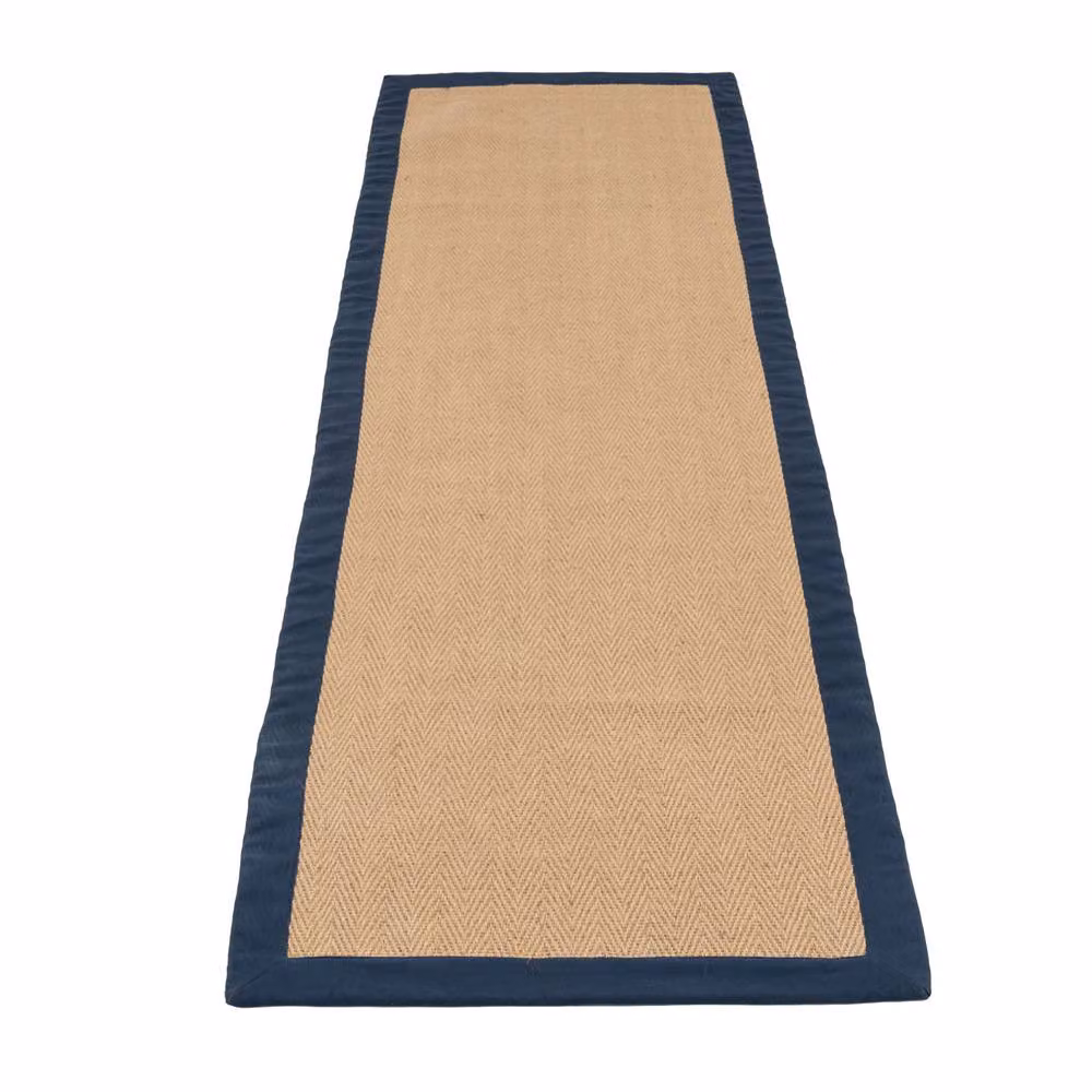 Kukoon Natural Jute and Cotton Herringbone Pattern Area Rug in Golden Beige and Navy, W: 80 cm, L: 150 cm – 2