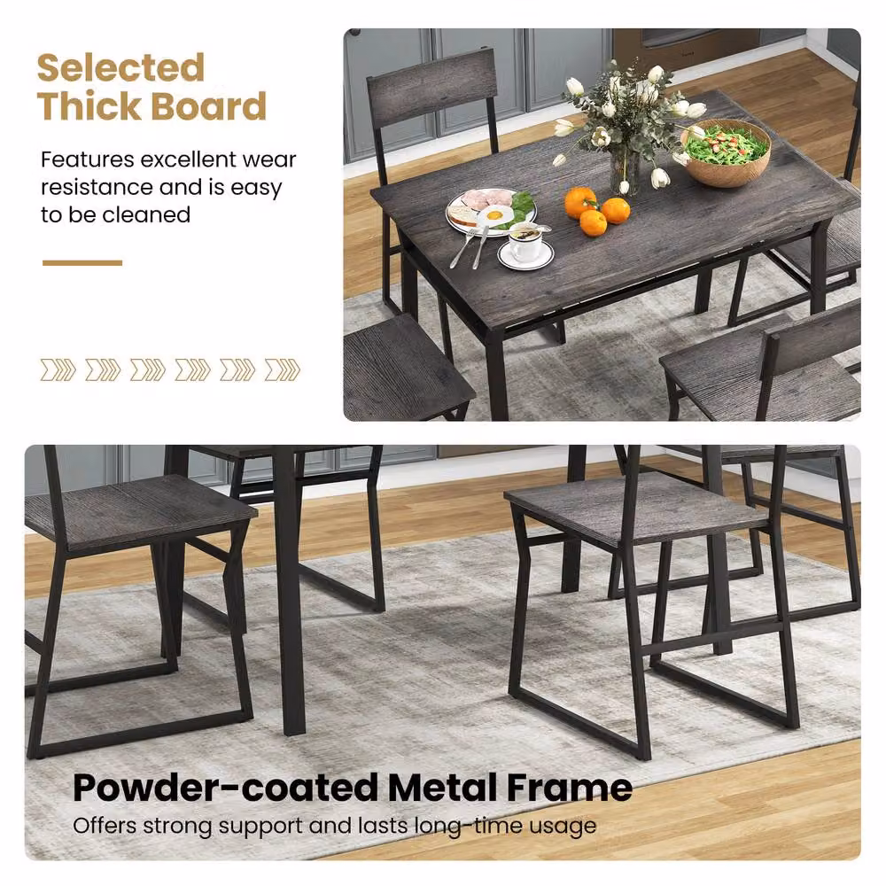 Costway Industrial 5-Piece Dining Table Set with 4 Chairs in Grey – 4