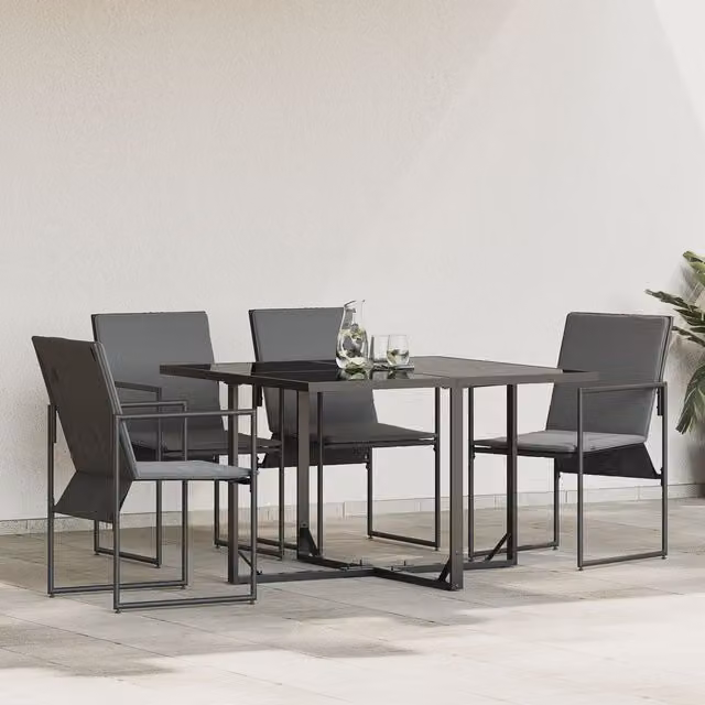 Berkfield Home Set of 4 Modern Black Textilene and Metal Garden Chairs with Cushions – 1