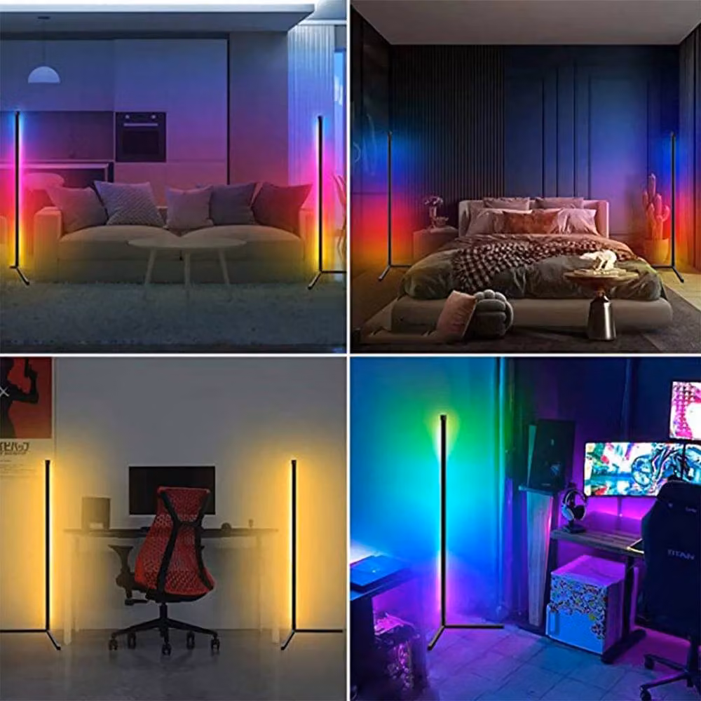 FLAVORA RGB Slim Corner Floor Lamp in Black with Remote Control and Bluetooth – 5