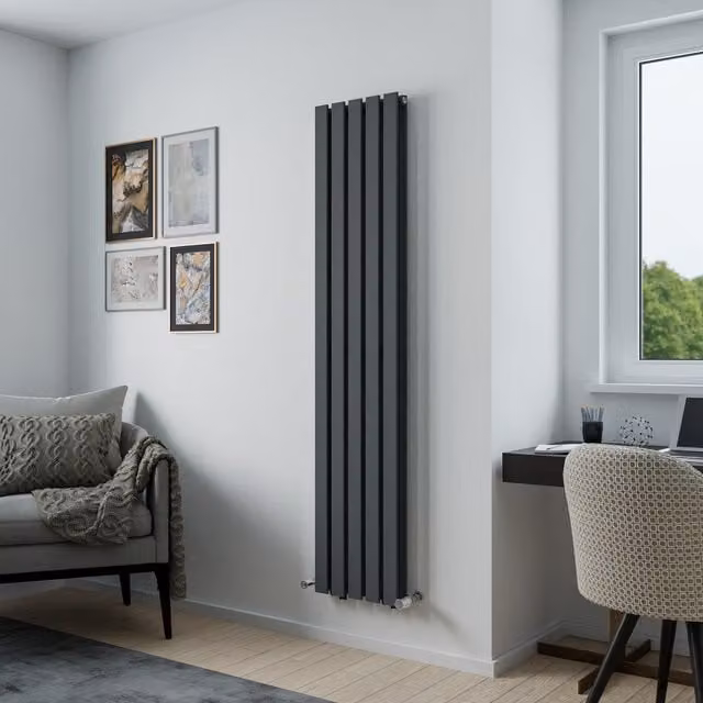 Agadon Lola Duplex Designer Flat Panel Vertical Steel Radiator in Anthracite Grey, Width: 37.2 cm