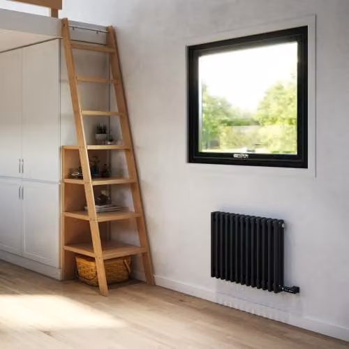 UK Radiators Alpha 600W Black 3 Column Electric Horizontal Traditional Cast-Iron Style Radiator with WiFi and App Control, H: 50 cm, W: 59.9 cm – 3