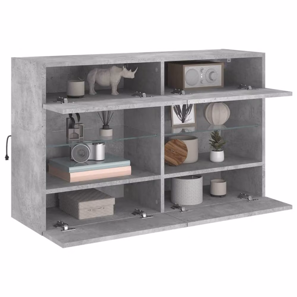 Berkfield Home Modern Wall Mounted TV Cabinet with Integrated LED Lighting and Internal Shelves, Concrete Grey, W: 98.5 cm, D: 30 cm, H: 60.5 cm – 2