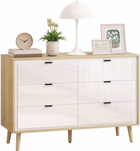 HOMCOM High Gloss White Freestanding Storage Cabinet with 6 Drawers – 1