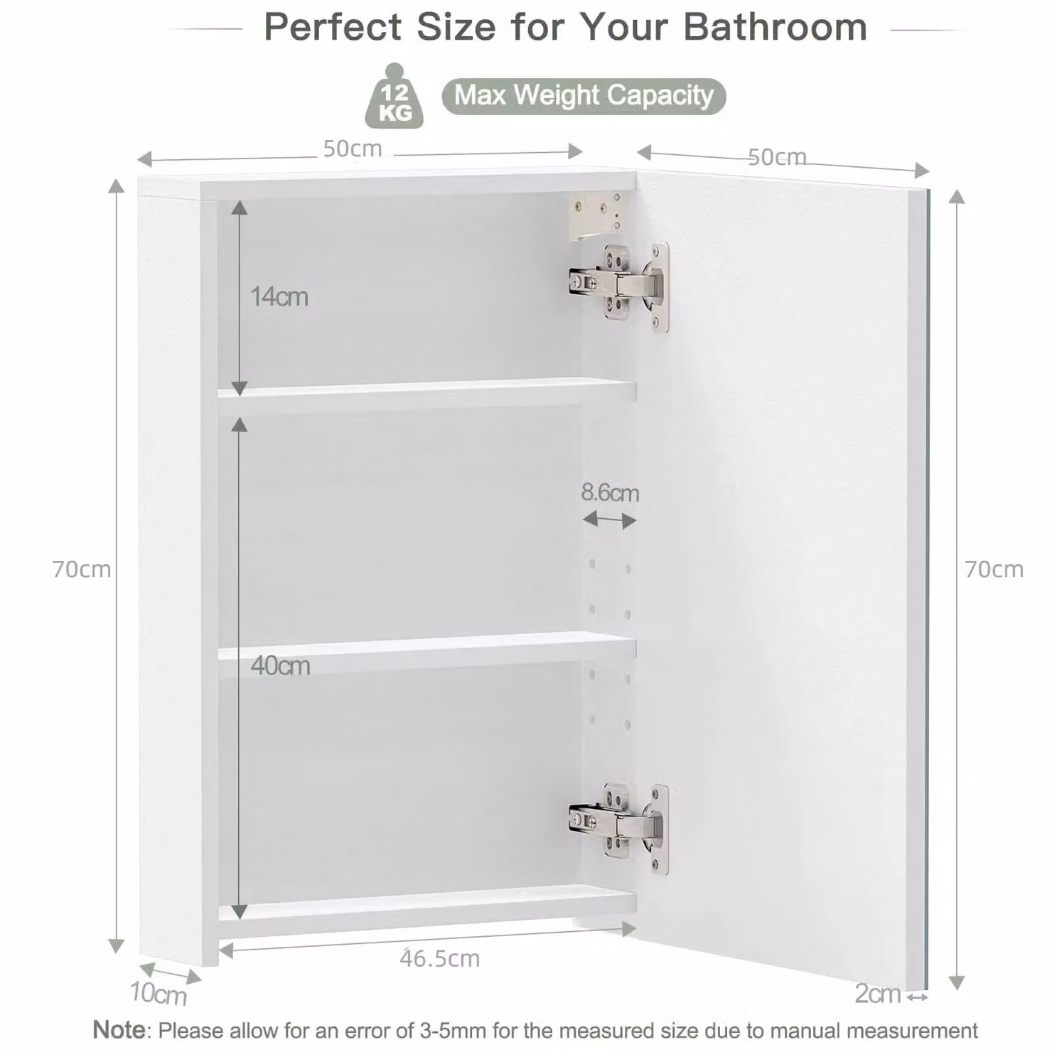 Dprodo White Glossy Single Door Mirrored Bathroom Cabinet with Soft Close Hinged Doors and Internal Shelves – 2