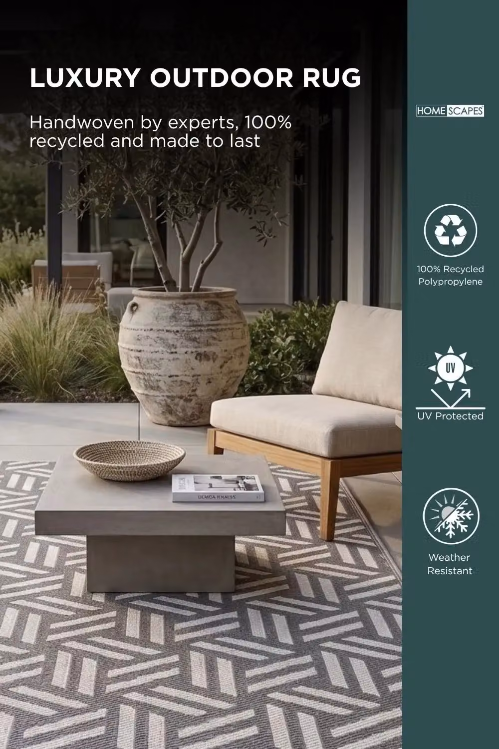 Homescapes Luna Geometric Outdoor Rug, White and Grey, W/D/H: 180 x 270 x 1 cm – 2
