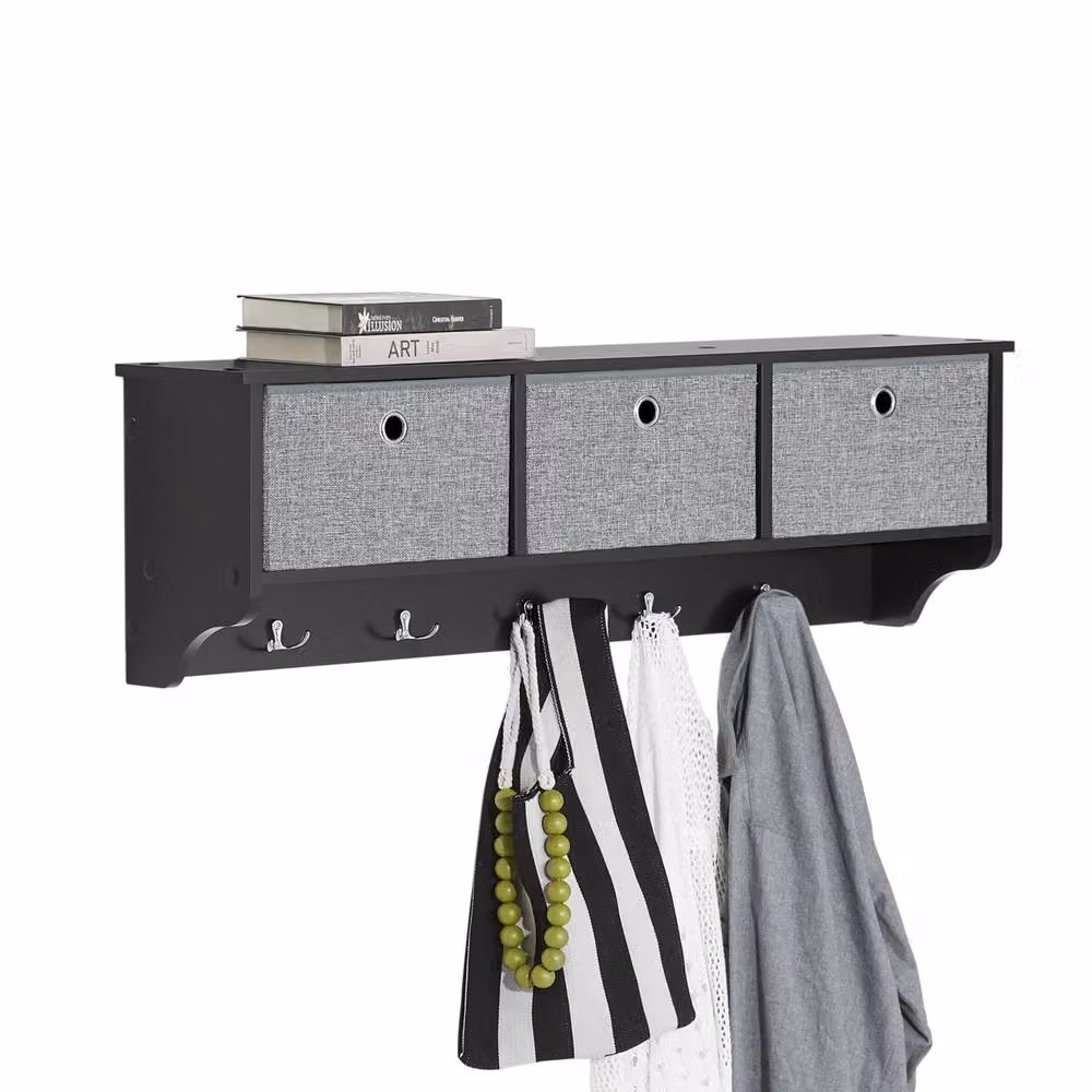 SoBuy Wall-Mounted Coat Rack with 5 Hooks and 3 Baskets in Black – 2
