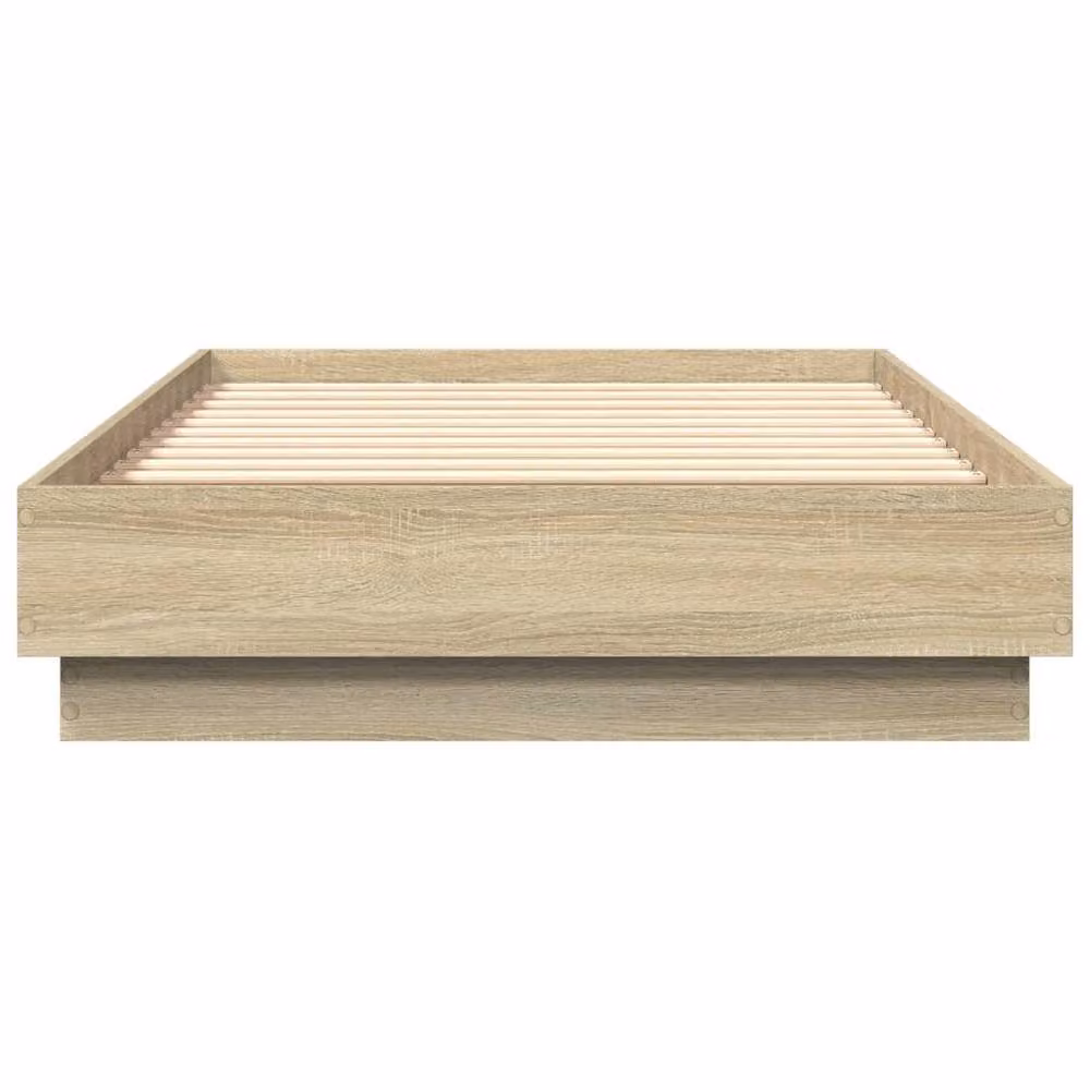 Berkfield Home Sonoma Oak Small Single Bed Frame with LED Under-Bed Lighting and USB Charging Port in Brown, W: 75 cm, L: 190 cm – 4