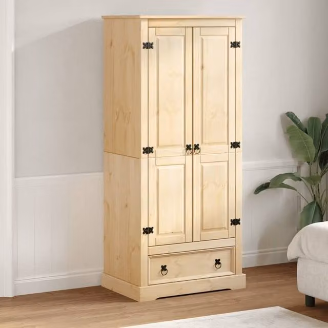 Berkfield Home Corona Wardrobe in Light Tan Waxed Solid Pine, W/D/H: 76 x 50 x 170 cm
