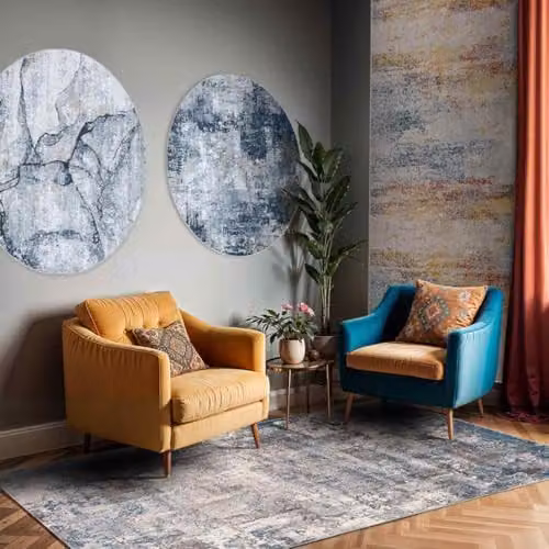 Livabliss Alix Abstract Modern Marble Rug in Grey and Blue, W: 60 cm, D: 90 cm – 7