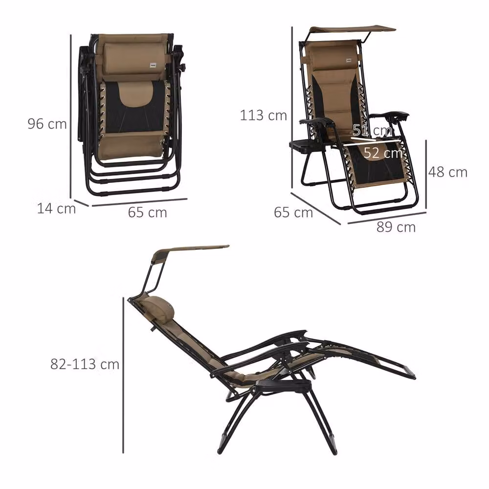 Matteo Zero Gravity Lounger Chair in Brown with Shade and Cupholder – 3