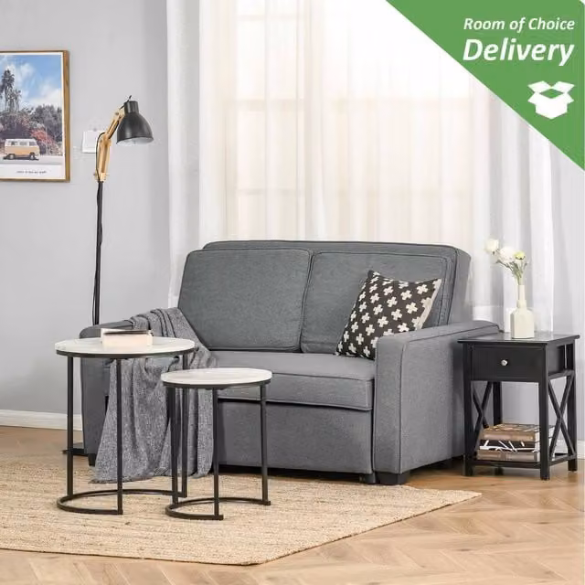 HOMCOM 2 Seater Upholstered Click-Clack Sofa Bed with Adjustable Headrest in Grey