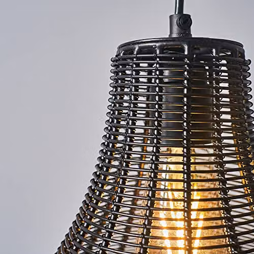 MiniSun Modern Black Woven Rattan Teardrop Pendant Ceiling Light Shade with Warm White LED Bulb – 3