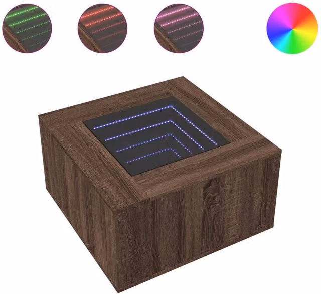 Berkfield Home Modern Square Coffee Table in Brown Oak with LED, W/D/H: 60 x 60 x 40 cm