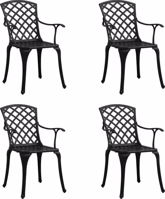 Berkfield Home Set of 4 Black Cast Aluminium Geometric Garden Chairs – 1