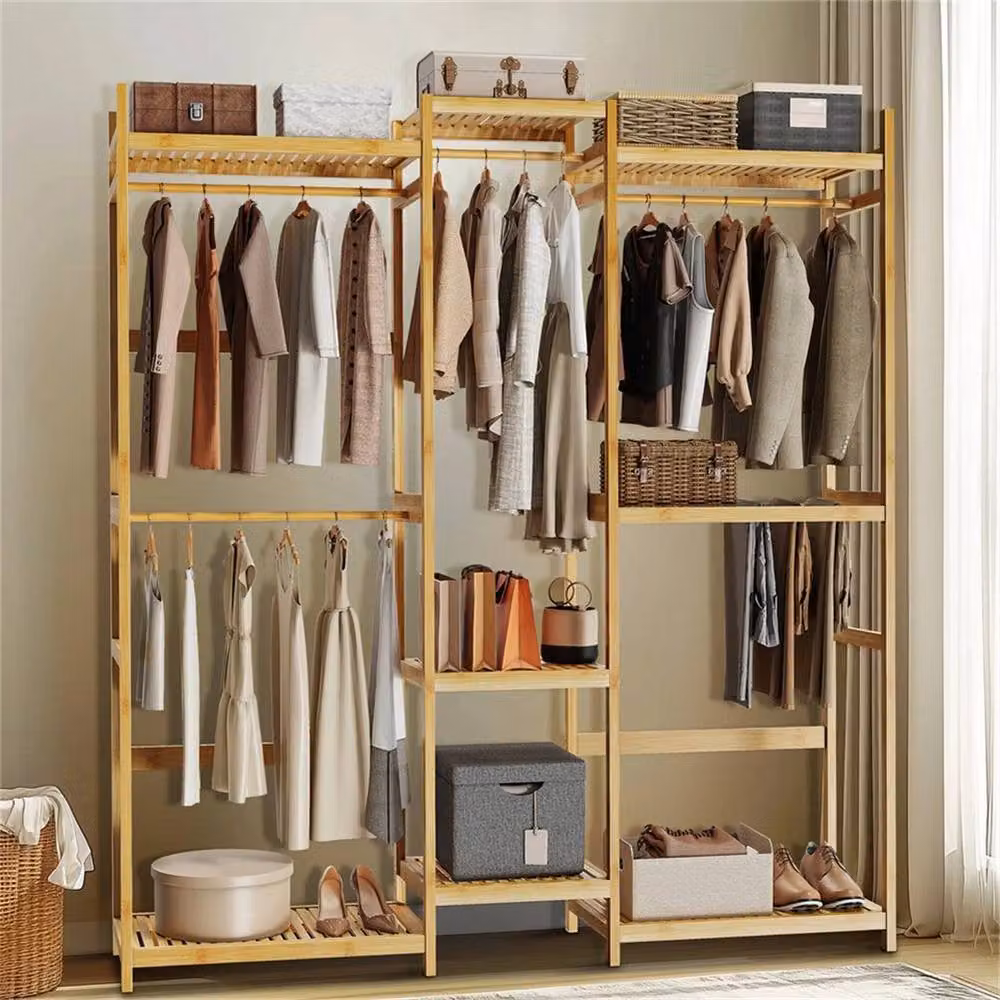 SPETLEK Bamboo Clothing Rack with 8 Tier Storage Shelf in Natural Brown – 2