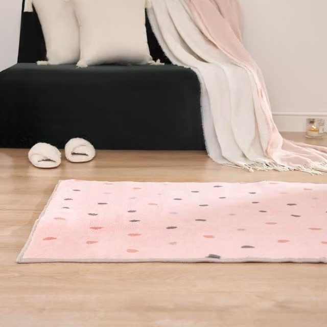 Dreamscene Dalmatian Spotty Print Felt Rug in Pink