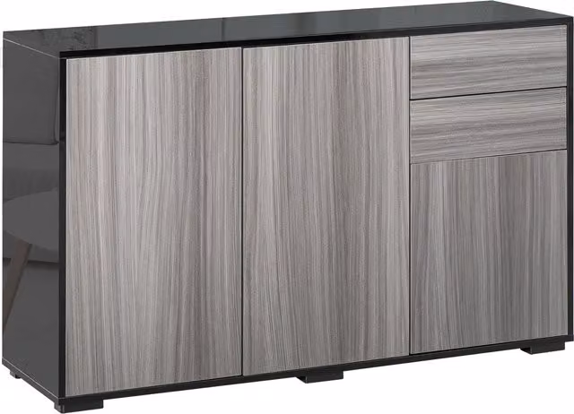 HOMCOM High Gloss Modern Sideboard with 2 Push-Open Drawers in Light Grey and Black – 1