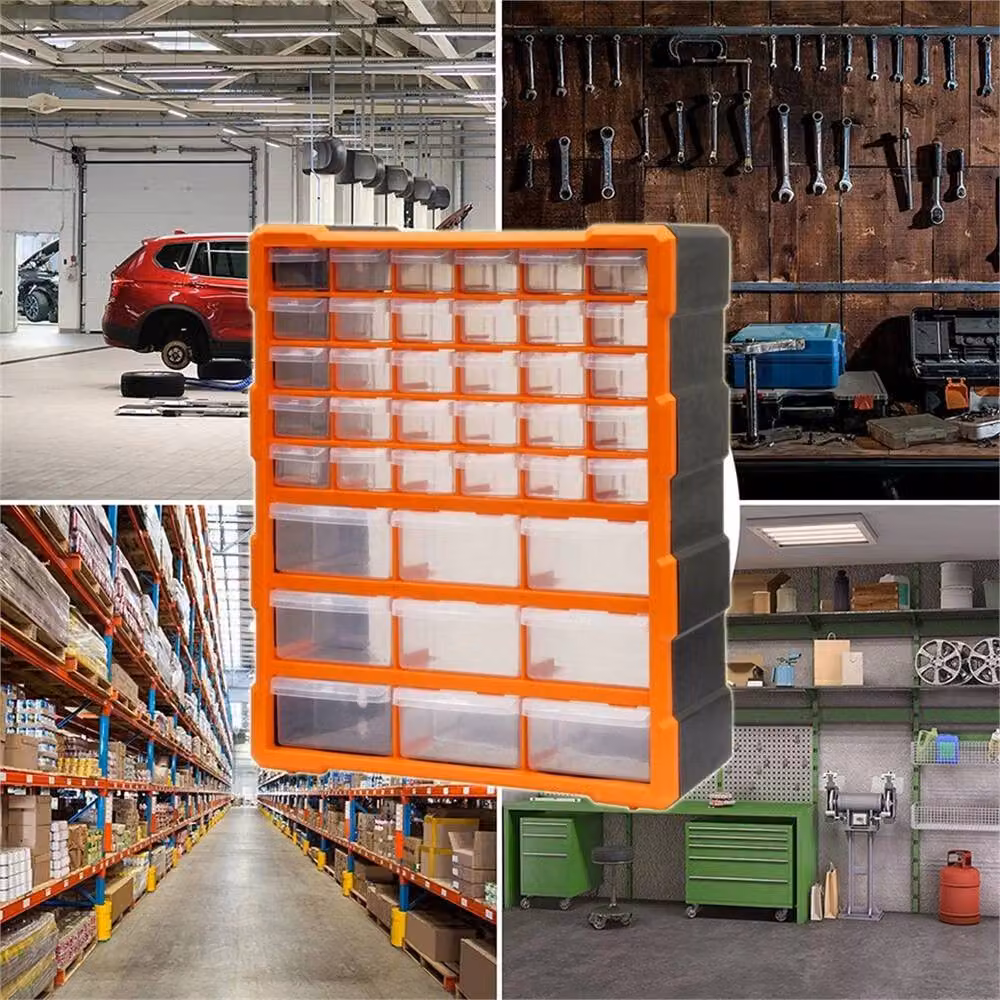 SPETLEK Multi Drawer Parts Organiser Unit with 39 Transparent Orange Plastic Drawers, W/D/H: 38.0 x 47.5 x 39.0 cm – 3