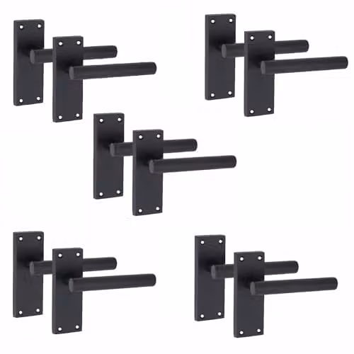 Golden Grace Victorian Straight Door Handles with Latch, 5 Pair, Matt Black Zinc – 1