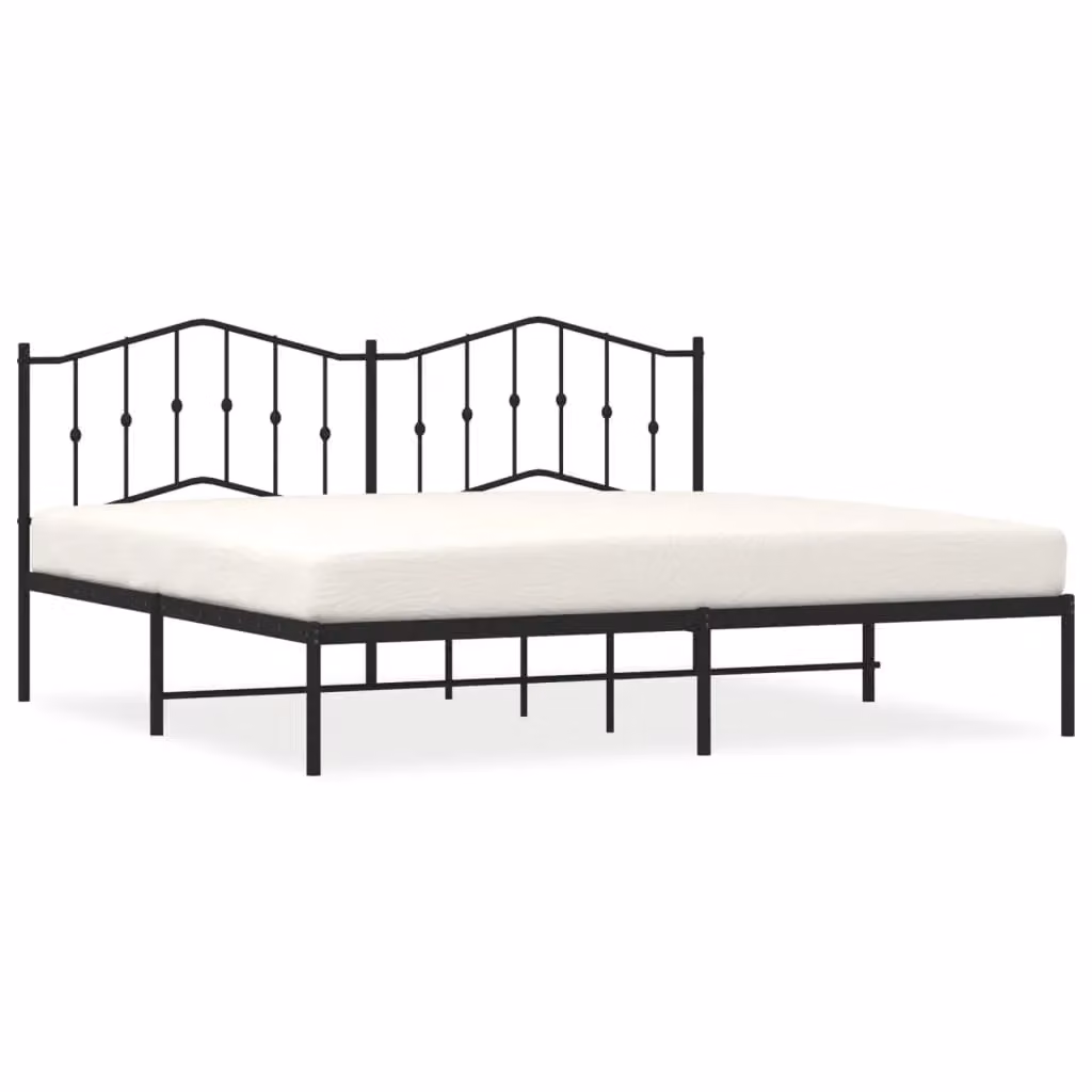 Berkfield Home Metal Bed Frame with Headboard in Black W/D/H: 193 x 203 cm – 2