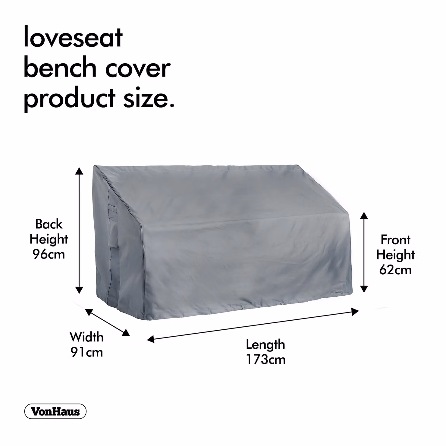 VonHaus Waterproof Garden Bench Cover in Grey, Heavy Duty Oxford Fabric, H96 x W173 x D90 cm – 5