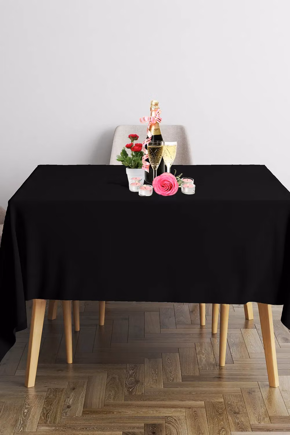 Neel Blue Black Round Polyester and Linen Tablecloth, W/D/H: 178 x 178 cm – 4