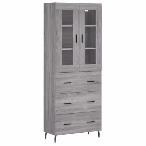 vidaXL Modern Grey Sonoma Highboard with Doors and Drawers, W/D/H: 69.5 x 34 x 180 cm