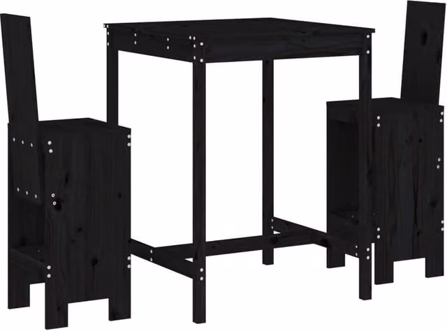 Berkfield Home 3 Piece Rustic Black Solid Wood Pine Garden Bar Set – 1