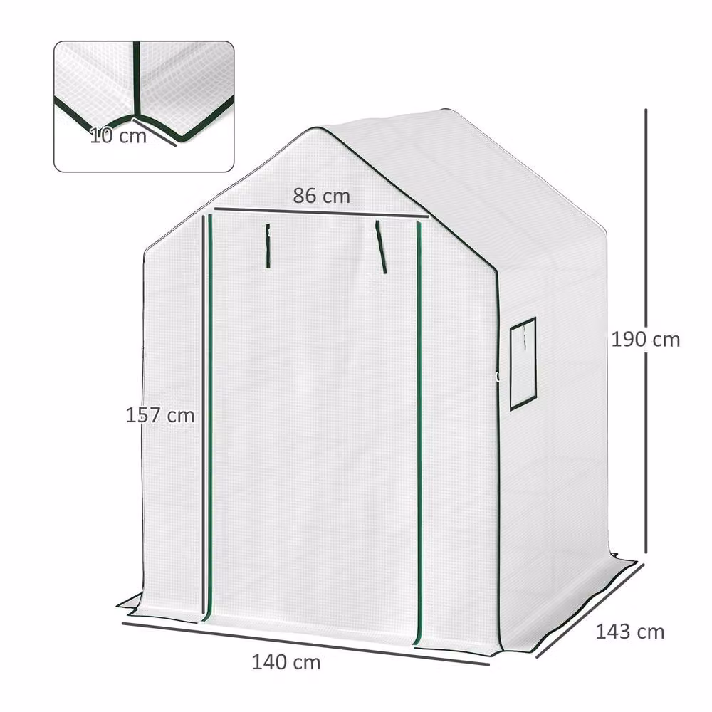 STILVORA White Walk-In Greenhouse with Shelving and Mesh Windows, W/D/H: 140 x 143 x 190 cm – 3