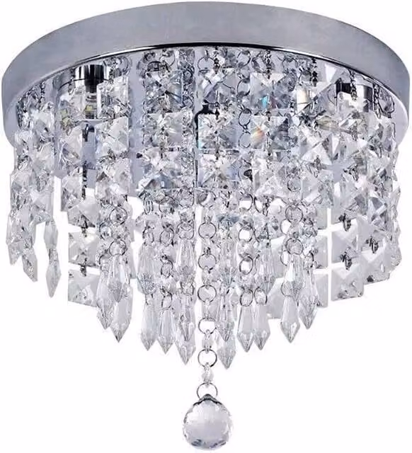 VOGREX Modern LED Crystal Ceiling Chandelier in Silver and Transparent
