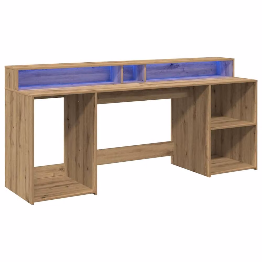 Berkfield Home Soft Gaming Desk with LED Lights in Artisan Oak Brown, W/D/H: 200 x 55 x 91 cm – 4