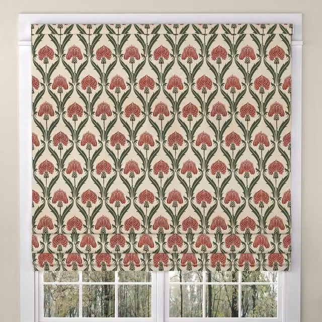ANTE DECOR Highland Thistle Made To Measure Roman Blind in Cream and Red Floral Blackout Textile