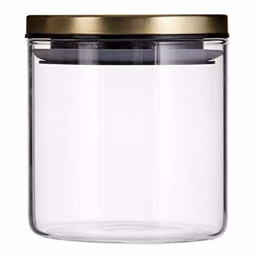 Orsina Freska Airtight Glass Storage Jar with Gold Metal Lid and Silicone Seal, 550 ml, Transparent