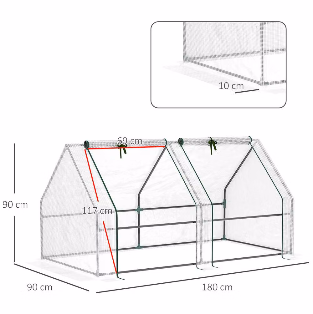 STILVORA Mini Greenhouse with Roll-Up Doors, White, H 90 x W 180 x D 90 cm – 2