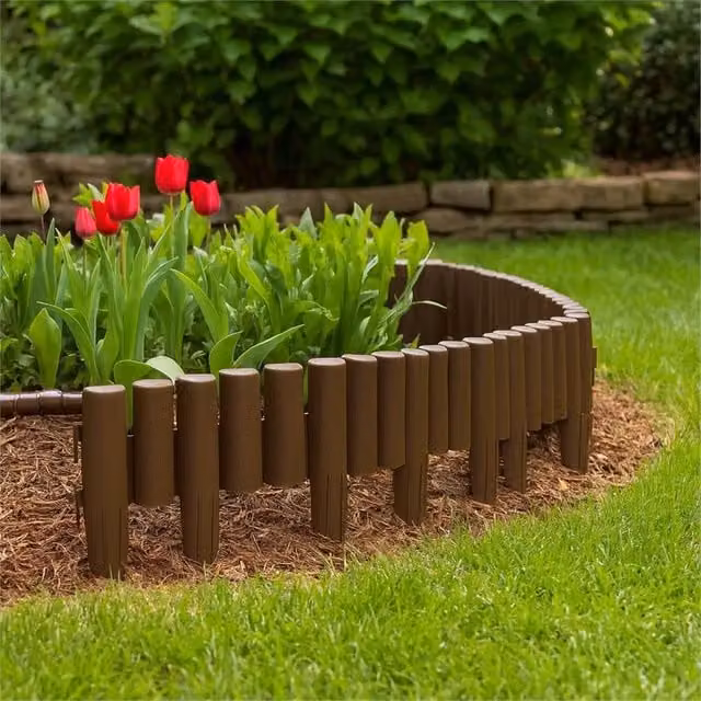 EONLION 10-Piece Brown Plastic Palisade Decorative Garden Fence, Height: 100 cm