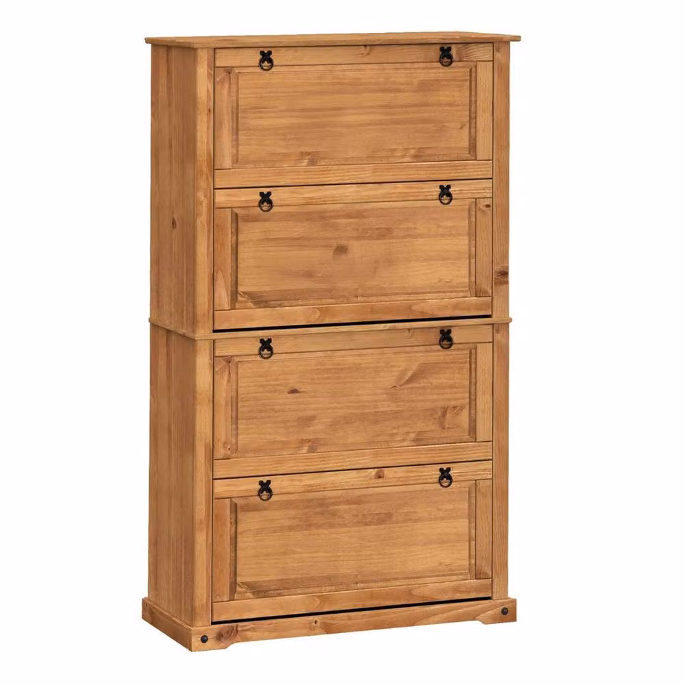 FORGEVIO Brown Solid Wood Pine Shoe Rack Chest with 4 Shelves and Tilting Compartments – 2
