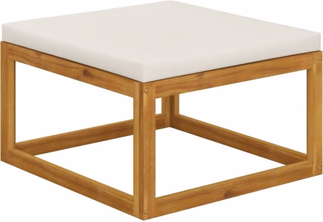 Berkfield Home Acacia Wood Footrest with Beige and White Cushion