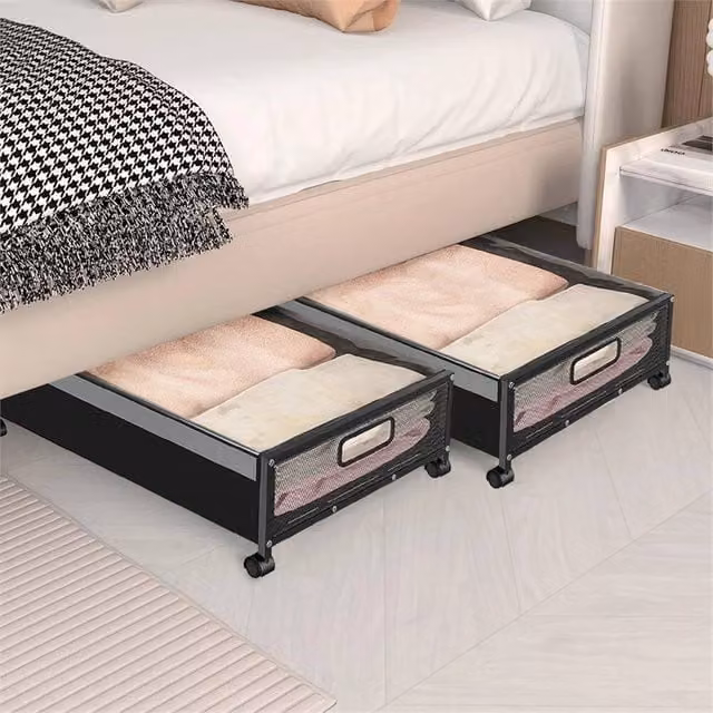 VOGREX 2-Pack Black Dustproof Underbed Storage Bins with Lids and Wheels – 1