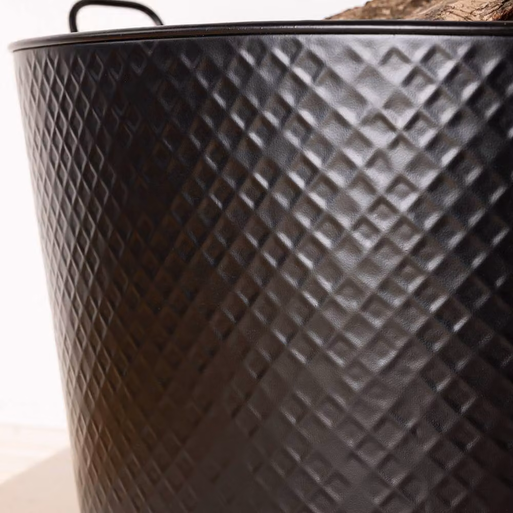 Charles Bentley Willow Fireside Log Bucket in Black Matte Finish with Solid Metal Handles, W/D/H: 53 x 40 x 40 cm – 2