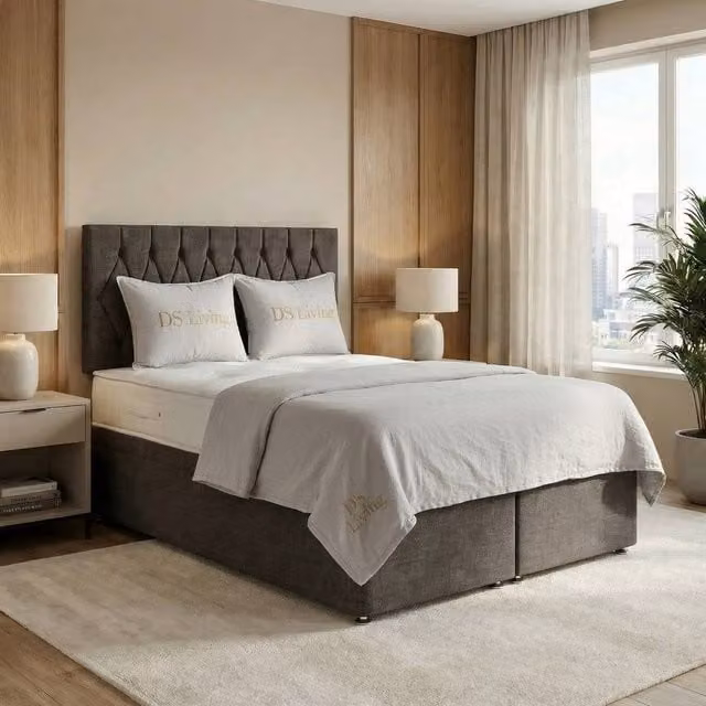 DS Living Modern Upholstered Fabric Divan Bed in Grey, Silver and Beige, W/D/H: 90 x 200 cm – 1