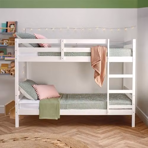Home Treats White Solid Wood Bunk Bed and Day Bed for Children and Teenagers with Ladder and Guard Rail, 90 x 190 cm
