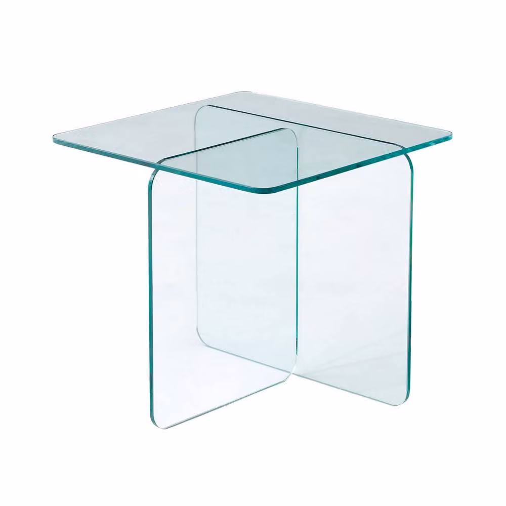sweeek Square Tempered Glass Coffee Table in Clear Blue, W/D/H: 50 x 50 x 46 cm – 2