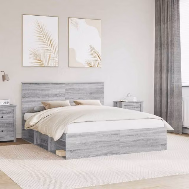 Berkfield Home Sonoma Bed Frame in Grey Solid Pine Wood, 160 x 200 cm – 1